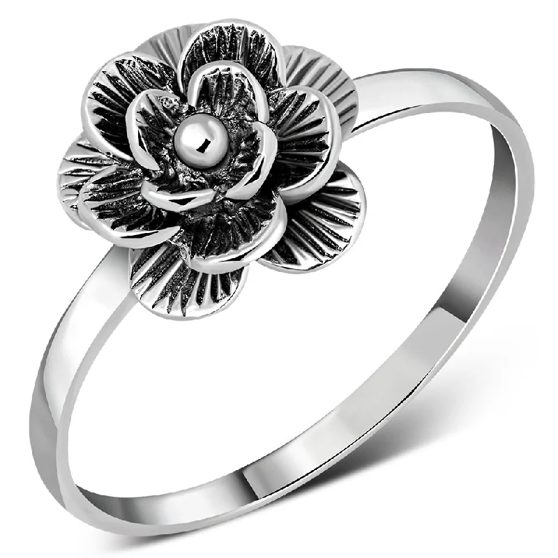 Ethnic Style Rose Flower Silver Ring