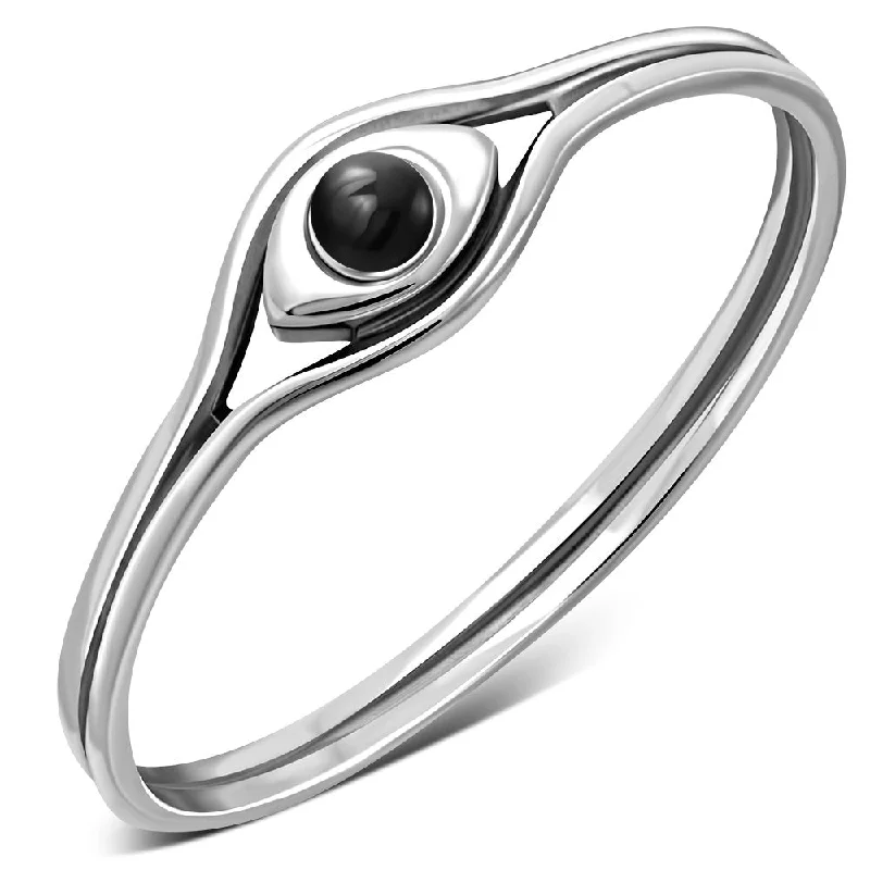 Evil Eye Black Onyx Sterling Silver Ring