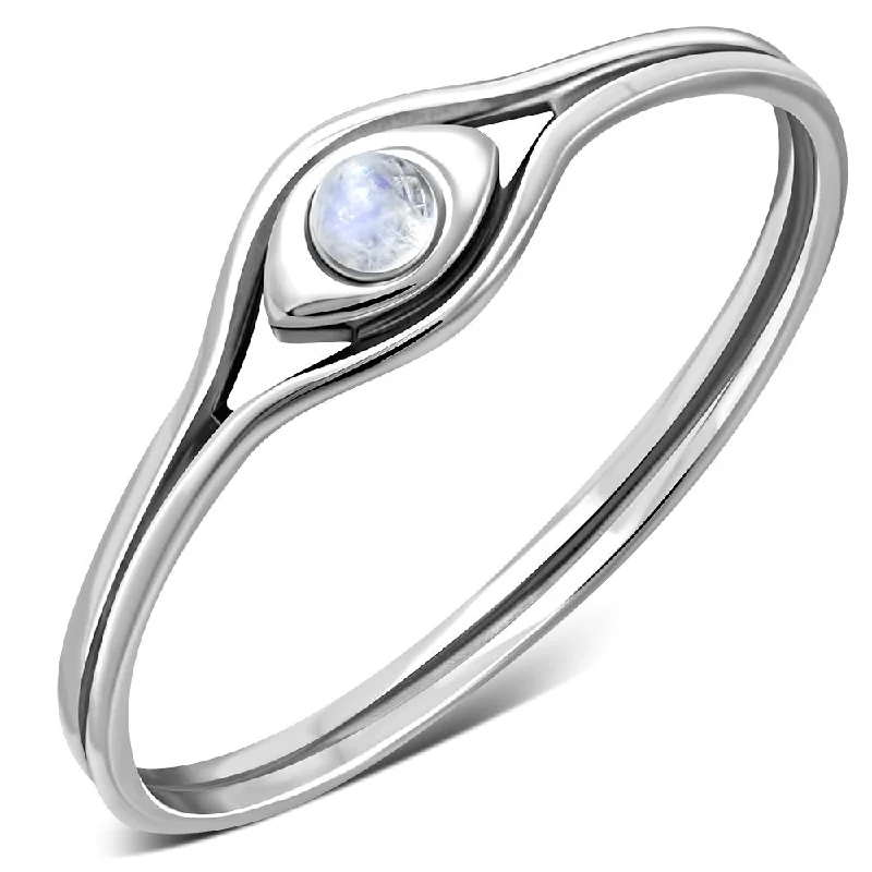 Evil Eye Rainbow Moonstone Silver Ring