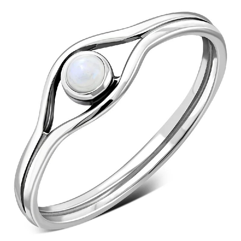 Evil Eye Sterling Silver Rainbow Moonstone Ring