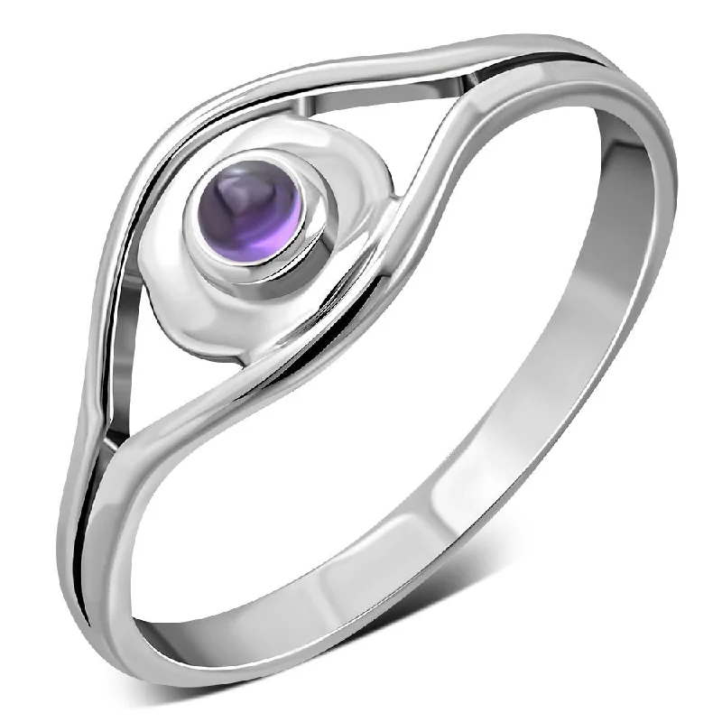 Evil Eye Sterling Silver Amethyst Stone Ring