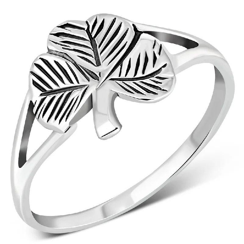 Plain Solid Sterling Silver Shamrock Ring