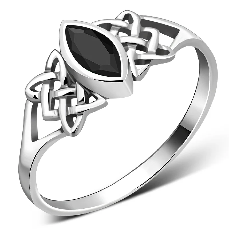 Faceted Black Onyx Celtic Silver Ring