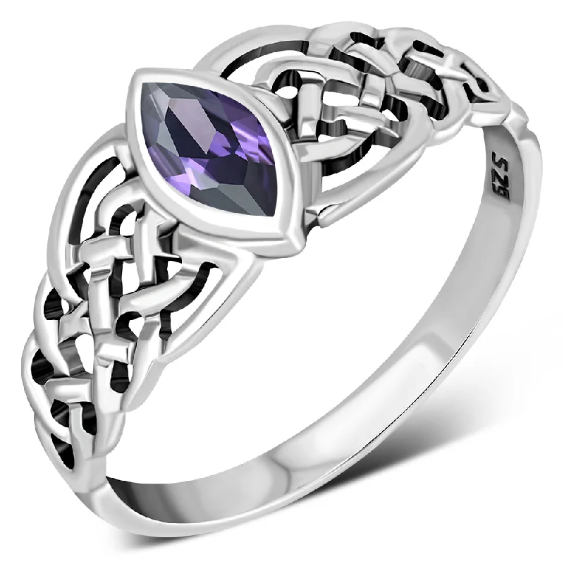 Marquise cut Amethyst Stone Celtic Silver Ring