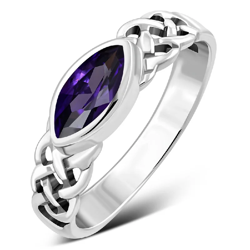 Marquise cut Amethyst CZ Celtic Silver Ring