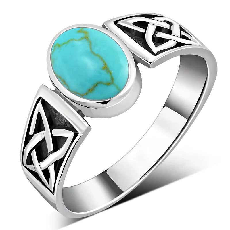 Celtic Turquoise Stone Sterling Silver Ring