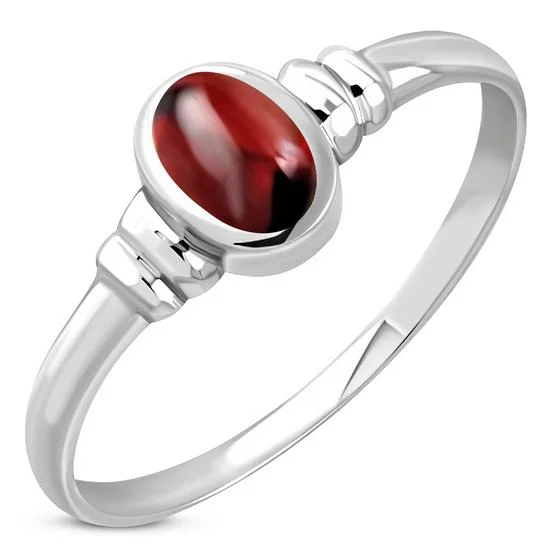 Delicate Garnet Stone Sterling Silver Ring