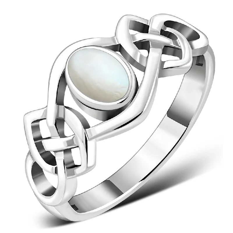 Mother of Pearl Sea Shell Celtic Silver Ring