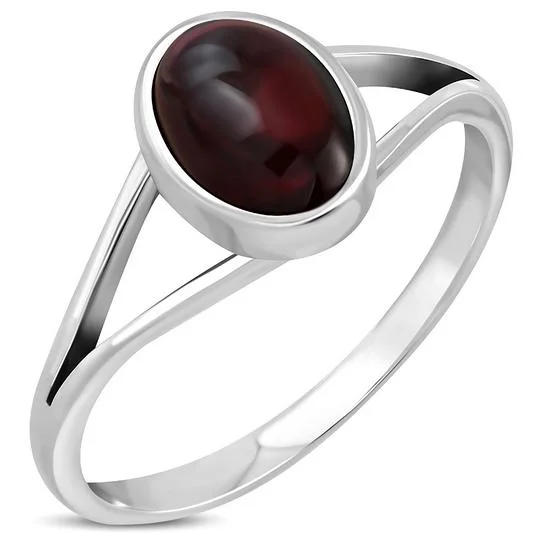 Simple Garnet Stone Sterling Silver Ring