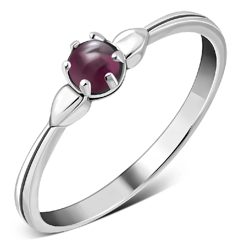 Six Prong Solitaire Garnet Stone Sterling Silver Ring