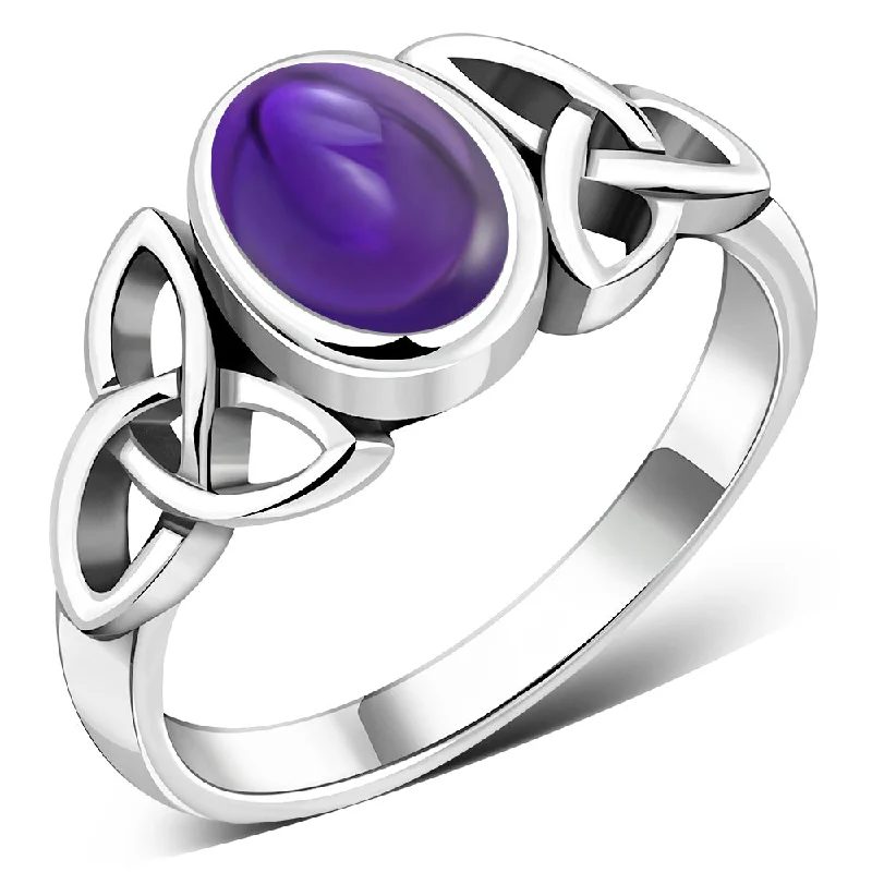 Celtic Trinity Knot Amethyst Stone Silver Ring