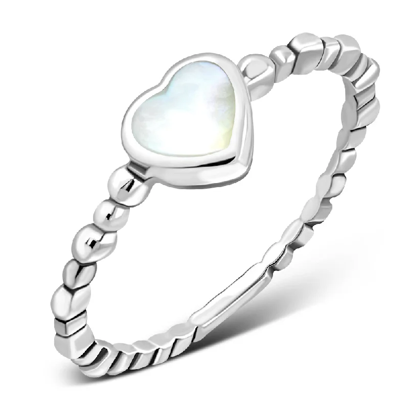 Mother of Pearl Heart Sterling Silver Ring