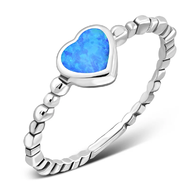 Synthetic Blue Opal Heart Sterling Silver Ring