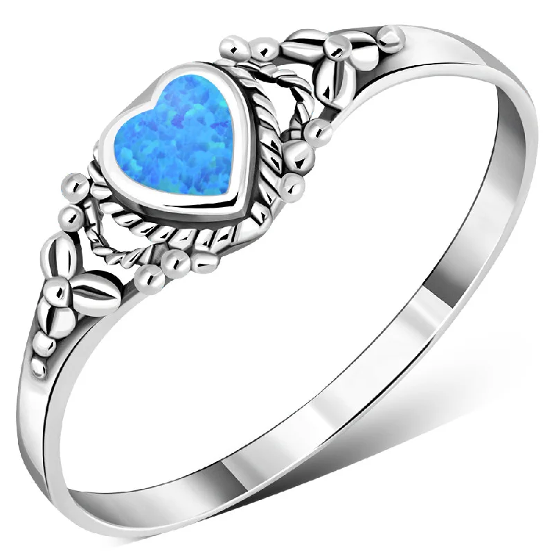 Heart Synthetic Blue Opal Sterling Silver Ring