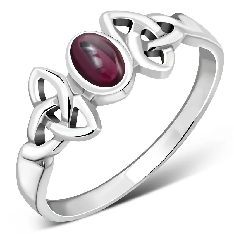 Celtic Trinity Knot Garnet Stone Silver Ring