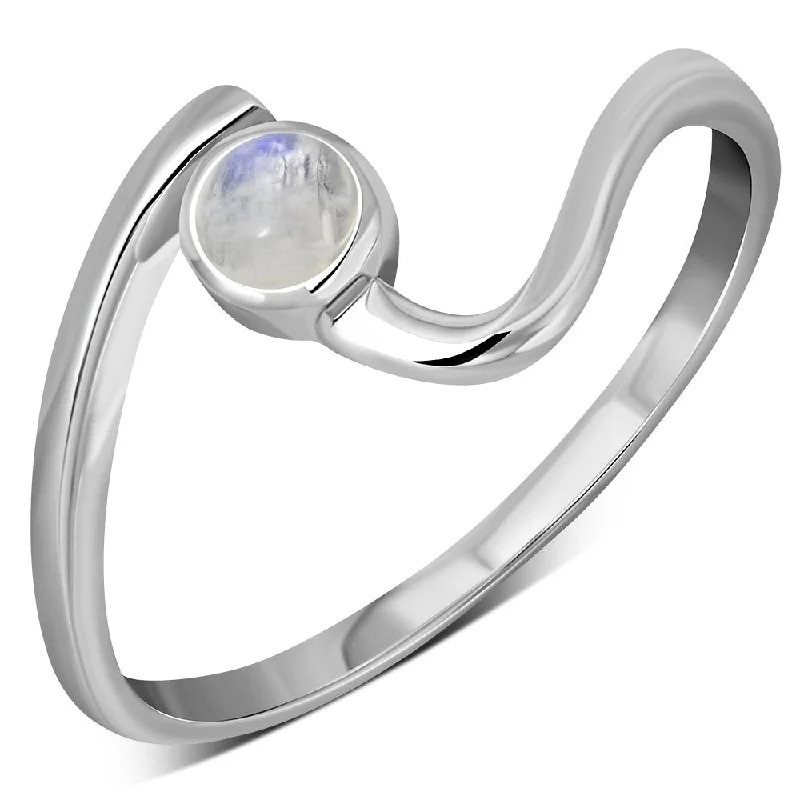 Rainbow Moonstone Twisted Silver Ring