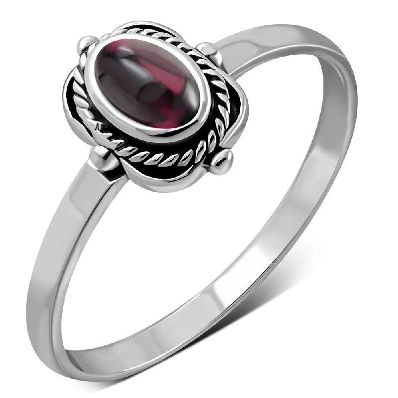 Garnet Stone Sterling Silver Ring