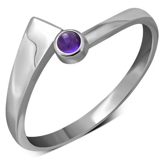 Simple Amethyst Stone Solid Silver Ring