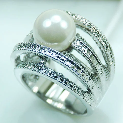 Huge White Pearl  925 Sterling Silver Ring Size 6 7 8 9 10 R265