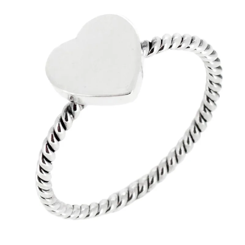 Sterling Silver Heart Ring with Twisted Rope Design for Women