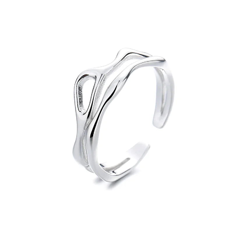 Sterling Silver Highs And Lows Ring Adjustable Open Ring