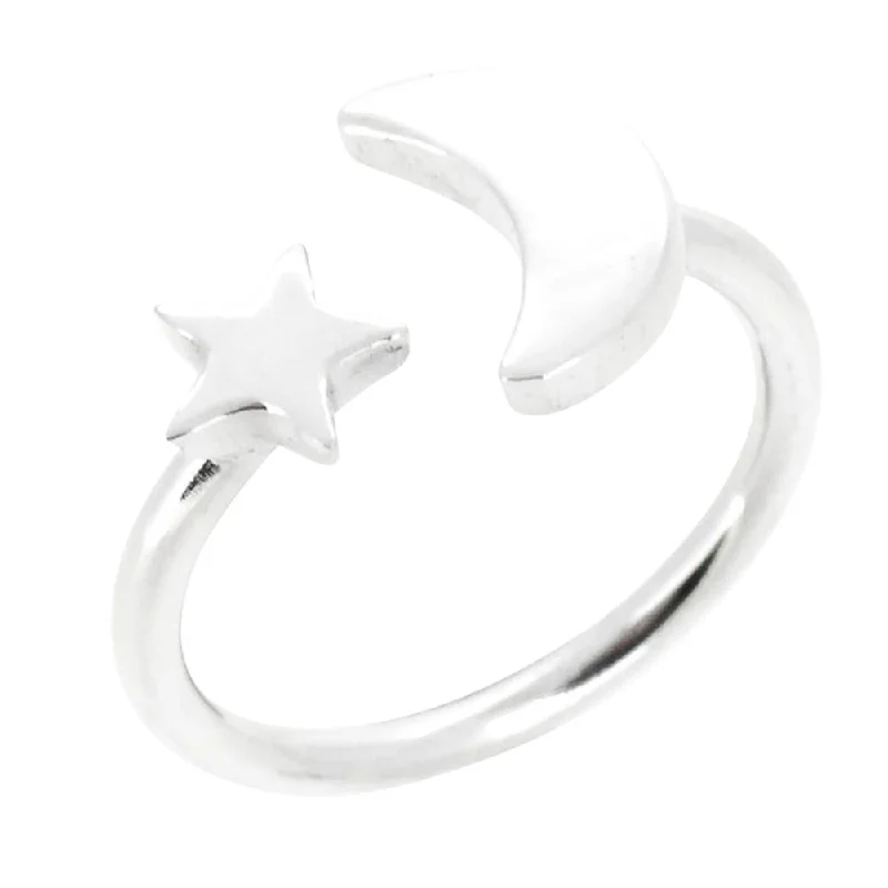 Sterling Silver Moon and Star Ring for Women, Girls