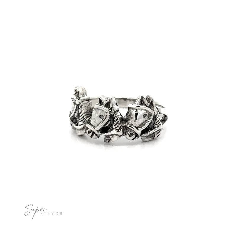 Three Horse Heads Silver Ring