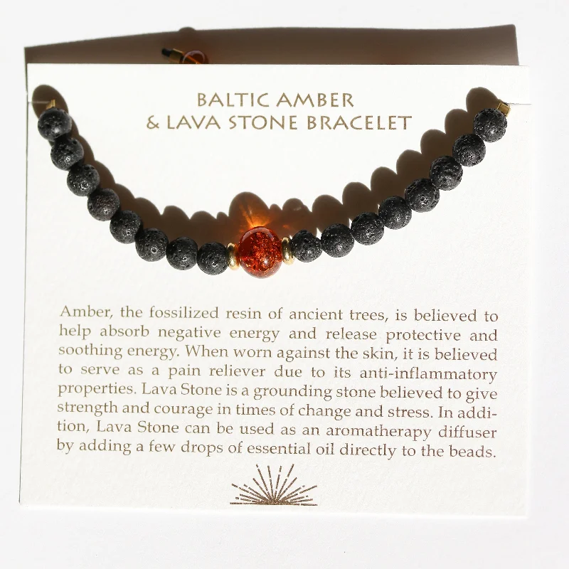 Baltic Amber + Lava Stone Bracelet