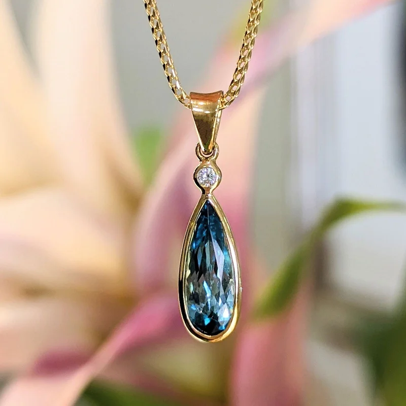 Blue-Green Zircon Teardrop Pendant