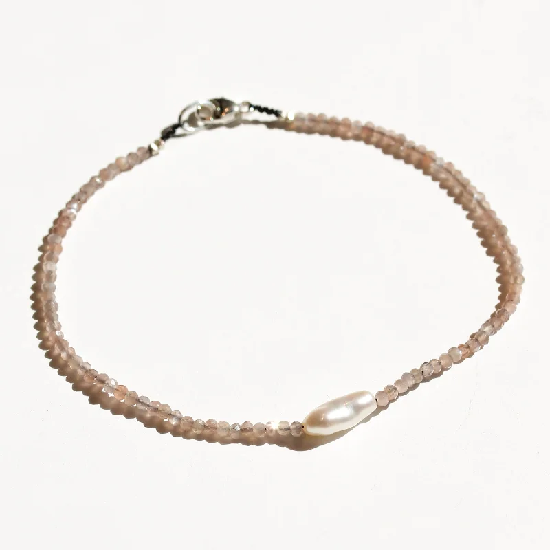 Chocolate Moonstone + Keshi Pearls Bracelet No.14