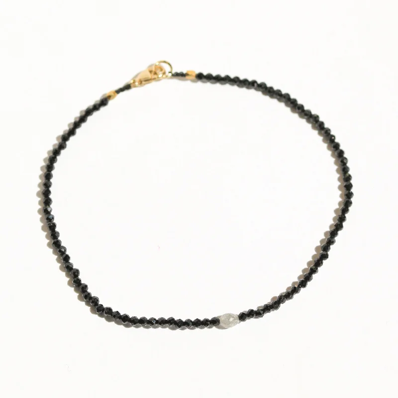 Black Spinel + Grey Diamond Bracelet no. 77