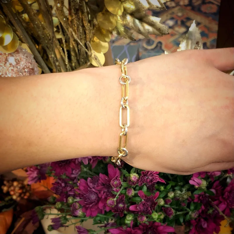 Elongated Link Two Tone Bracelet