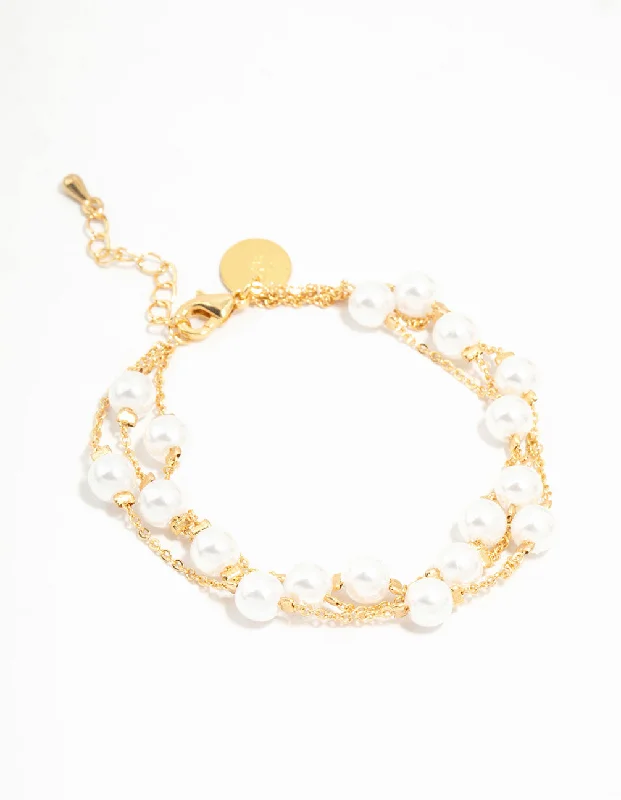 Gold Plated Pearl Layered Bracelet