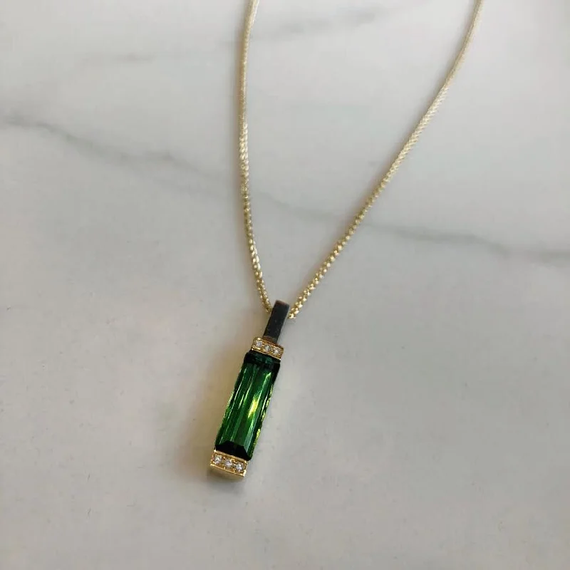 Green Tourmaline and Diamond Bar Pendant