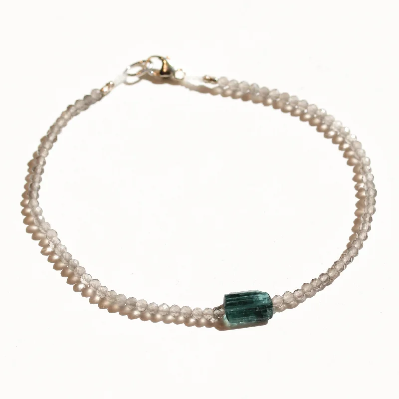 Grey Moonstone + Green Tourmaline Bracelet No.6