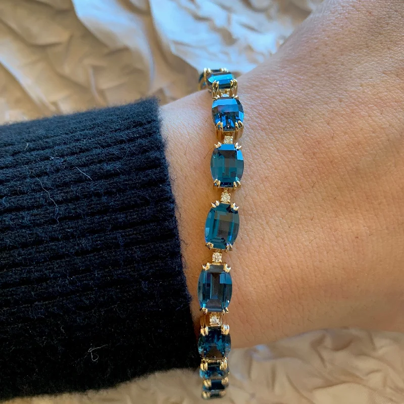 London Blue Topaz Barrel Faceted Bracelet