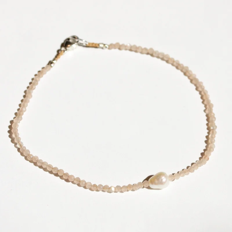 Peach Moonstone + Pearl Bracelet