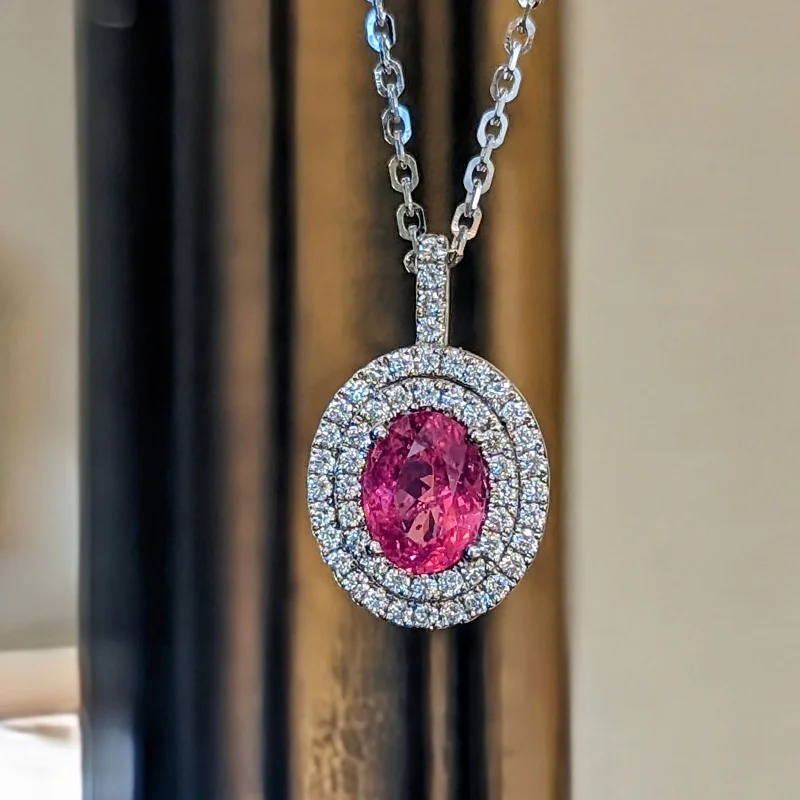 Pink Sapphire Double Halo Pendant