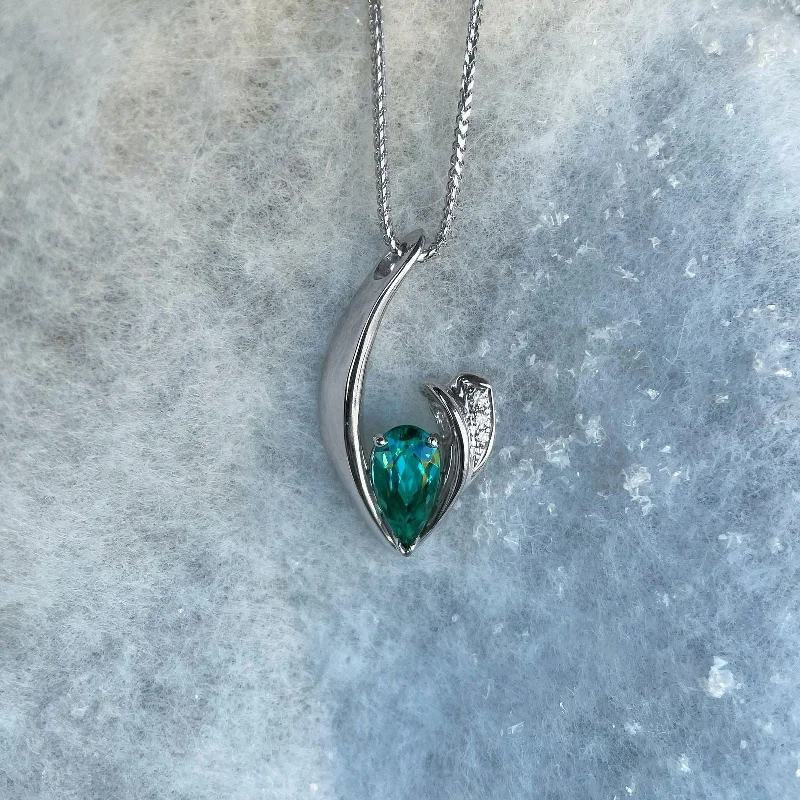 Blue-Green Tourmaline and Diamond Pendant