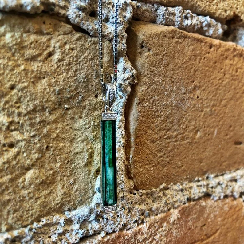 Blue-Green Tourmaline Bar Pendant