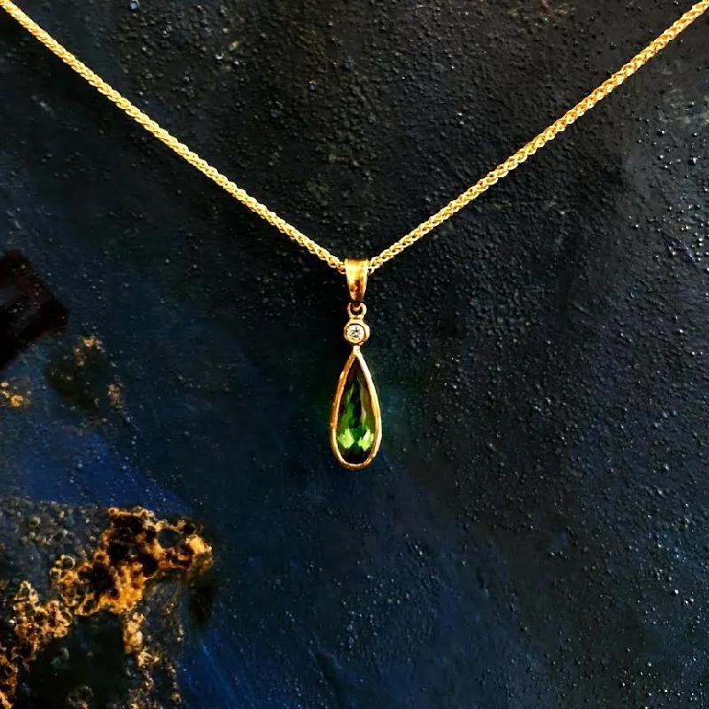 Pear-Shaped Green Tourmaline and Diamond Pendant