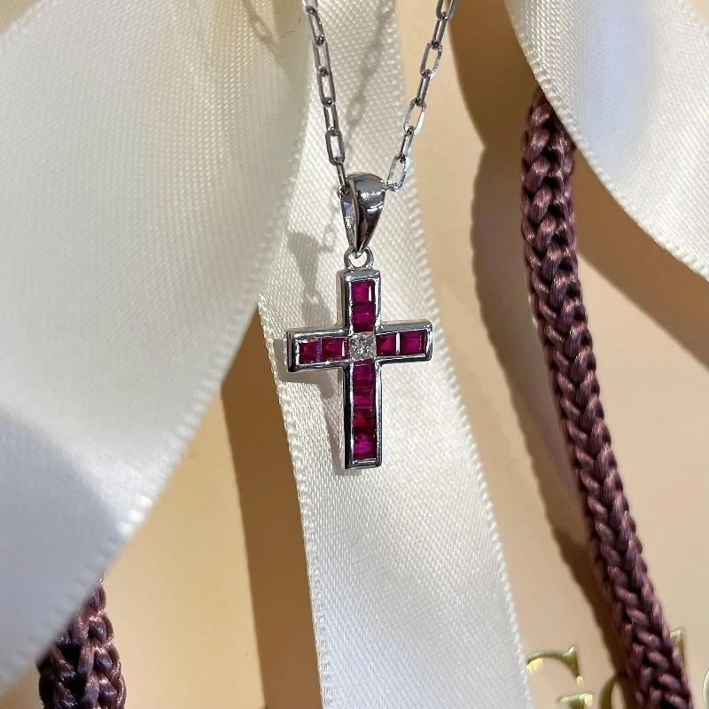 Ruby Diamond Cross Pendant