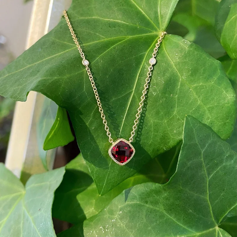 Red Garnet and Diamond Necklace