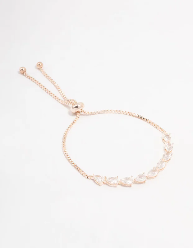 Rose Gold Pear Cubic Zirconia Toggle Bracelet