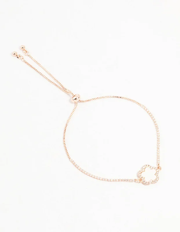 Rose Gold Plated Cubic Zirconia Clover Toggle Bracelet