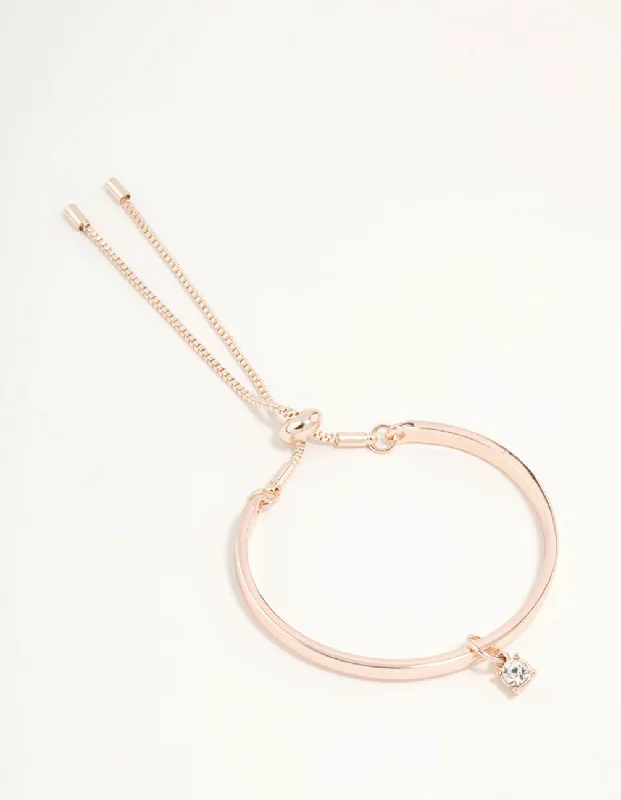 Rose Gold Solitaire Diamante Toggle Bracelet