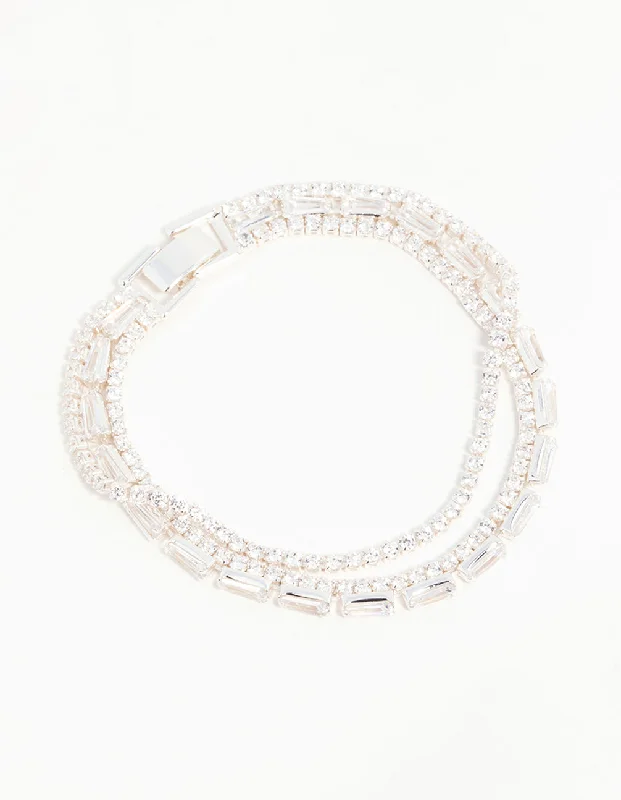 Silver Plated Cubic Zirconia Layered Bracelet