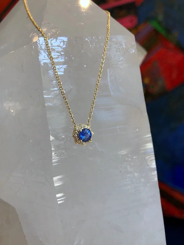 Blue Sapphire and Diamond Web Necklace