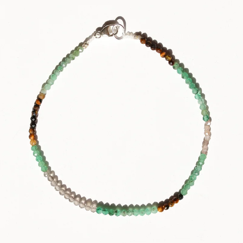 Tigers Eye + Emerald + Grey Moonstone Bracelet No.52