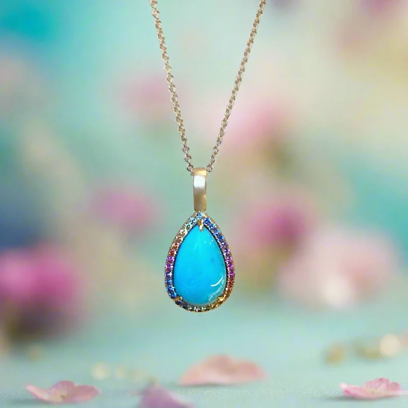 Rainbow Sapphire Halo Turquoise Pendant